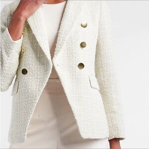 Express Ivory Peak Lapel Double Breasted Tweed Boucle Blazer